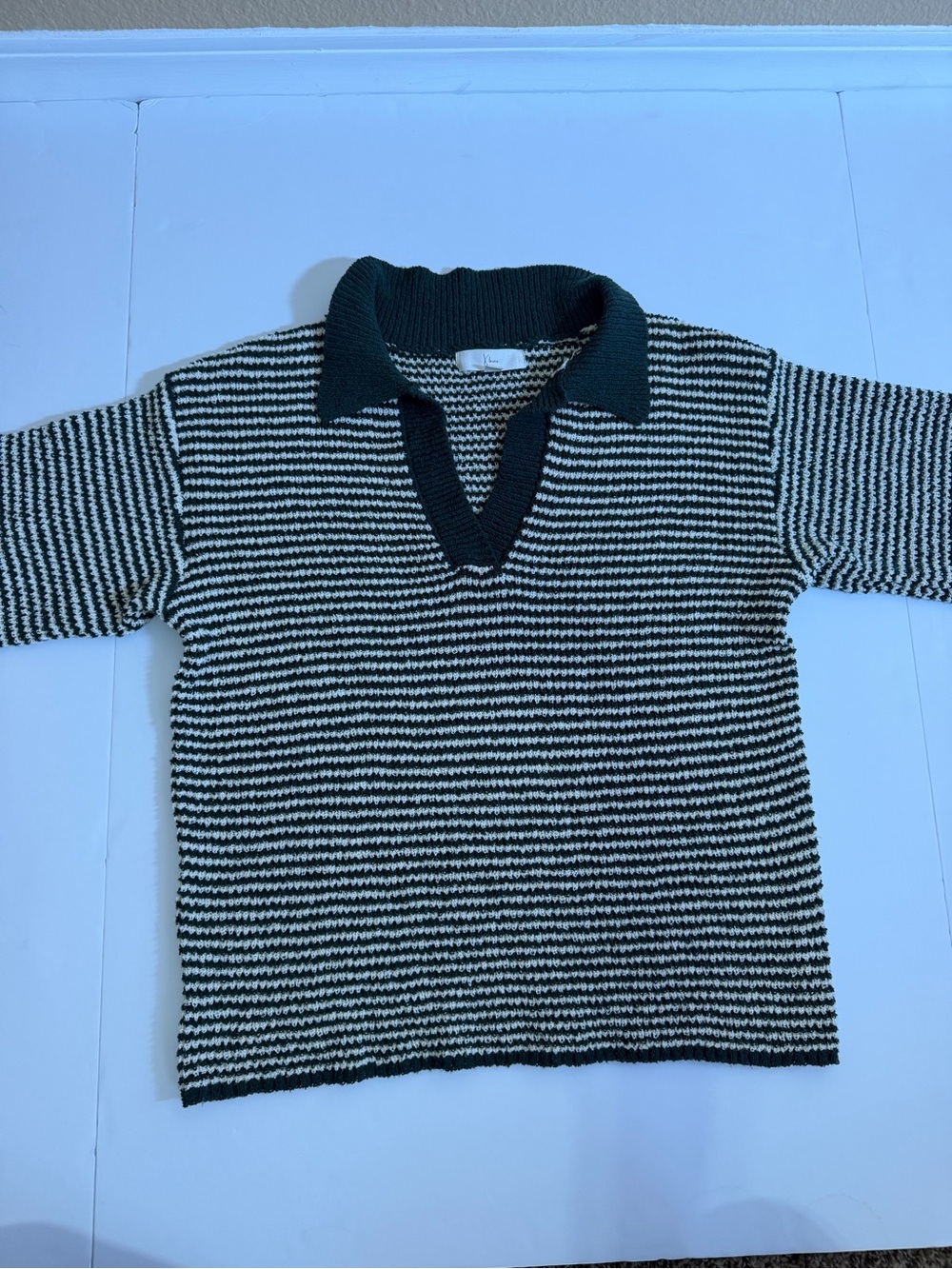 Klesis Striped Knit Polo Sweater in Green & Cream